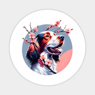 Joyful English Setter with Spring Cherry Blossoms Magnet